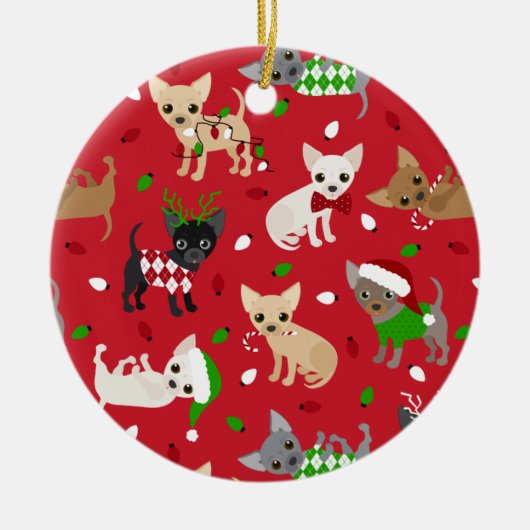 Weihnachts Chihuahua Alle Coats Keramik Ornament (Vorne)