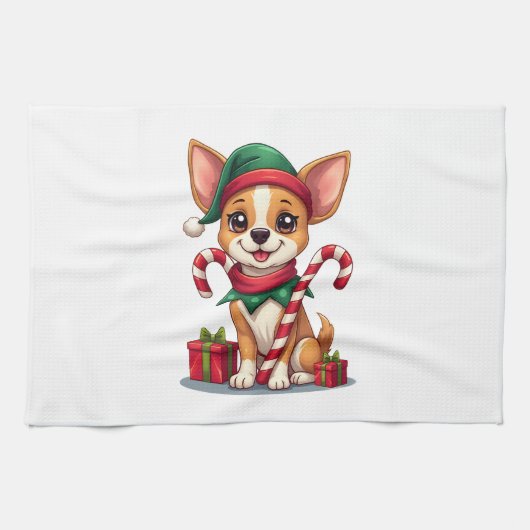 Weihnachts Chihuahua Freude Geschirrtuch (Horizontal)