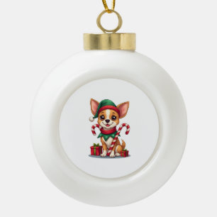 Weihnachts Chihuahua Freude Keramik Kugel-Ornament