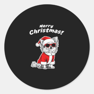 Weihnachts Chihuahua Lustiger Santa Hund Süße Feie Runder Aufkleber