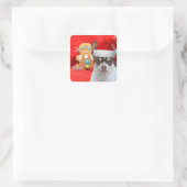 Weihnachts-Chihuahua-Welpen-Tagkleber Quadratischer Aufkleber (Tasche)