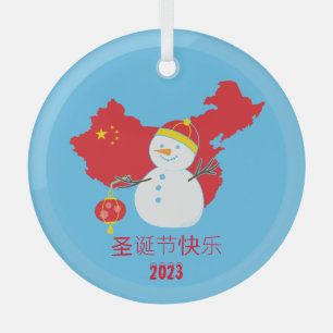 Weihnachts-Chinesische Flagge Snowman Ornament Aus Glas