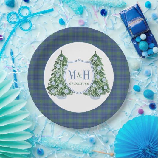 Weihnachts Chinoiserie Chic Monogram Polterabend Pappteller (Party)