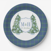 Weihnachts Chinoiserie Chic Monogram Polterabend Pappteller (Vorderseite)