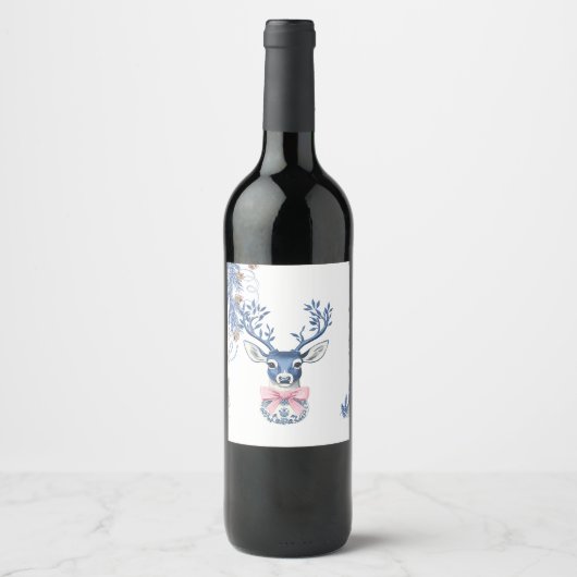 Weihnachts-Chinoiserie-Hirsch Weinetikett (Vorderseite)