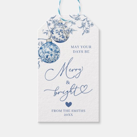 Weihnachts Chinoiserie Merry and Bright Holiday Ta Geschenkanhänger (Vorderseite)