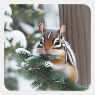 Weihnachts-Chipmunk-Aufkleber Quadratischer Aufkleber