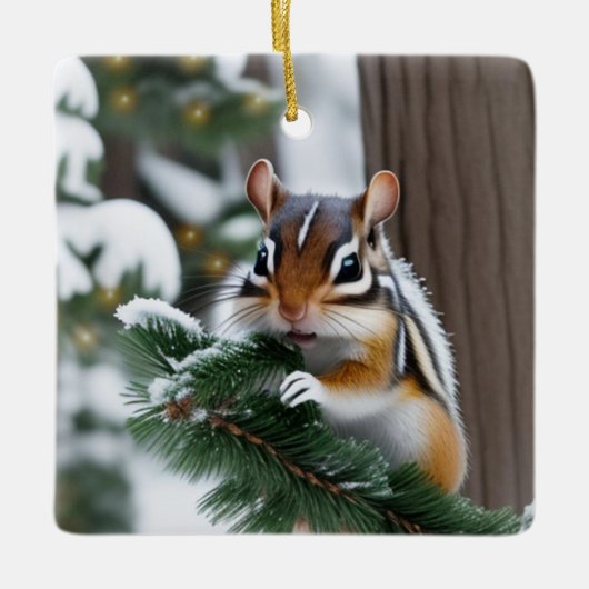 Weihnachts-Chipmunk Keramikornament (Vorderseite)