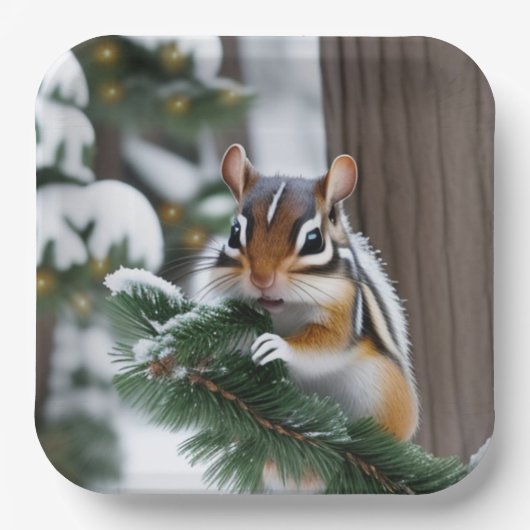 Weihnachts-Chipmunk Pappteller (Vorderseite)