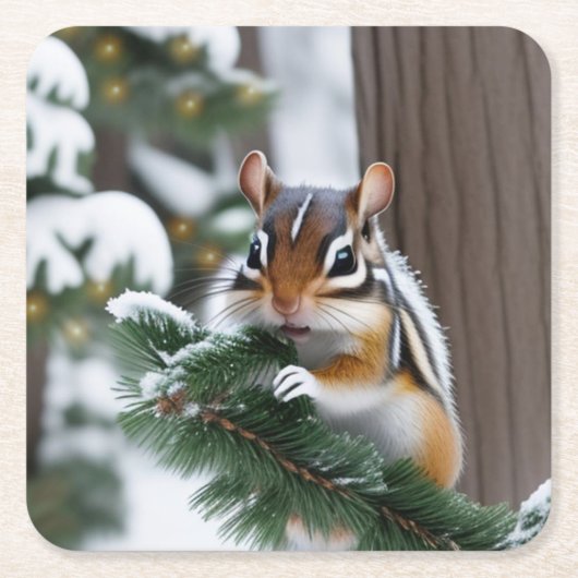 Weihnachts-Chipmunk-Untersetzer Rechteckiger Pappuntersetzer (Vorderseite)