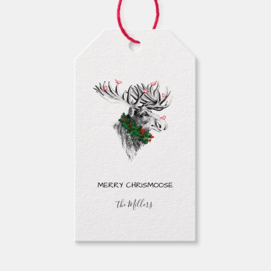 Weihnachts-Chrismoose Moose Birds & Holly-Geschenk Geschenkanhänger (Vorderseite)