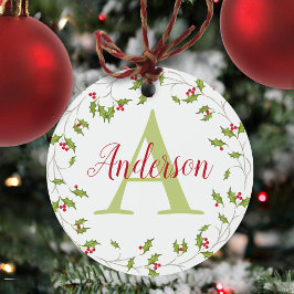 Weihnachts Classic Holiday Red Holly Monogram Ornament Aus Metall