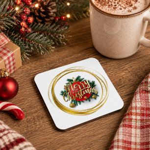 Weihnachts-Coaster aus Hartplastik in Gold Getränkeuntersetzer