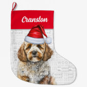 Weihnachts Cockapoo Santa mit dem Namen des Hundes Großer Weihnachtsstrumpf (Vorderseite)