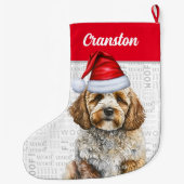 Weihnachts Cockapoo Santa mit dem Namen des Hundes Großer Weihnachtsstrumpf (Rückseite)