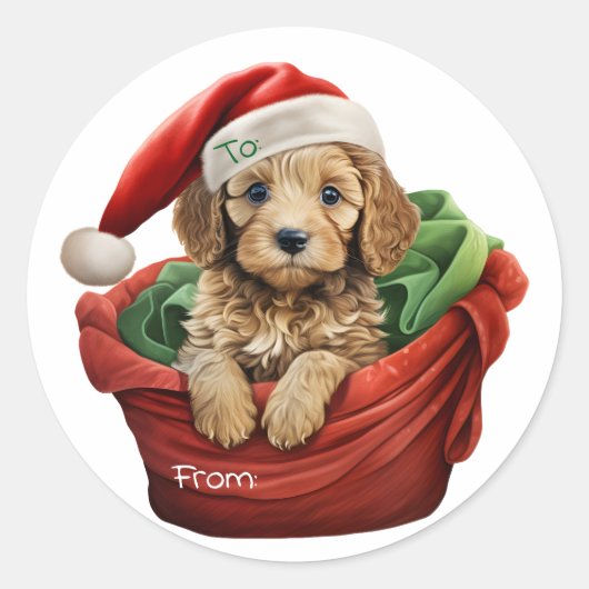 Weihnachts-Cockapoo-Welpen-Aufkleber Runder Aufkleber (Vorderseite)