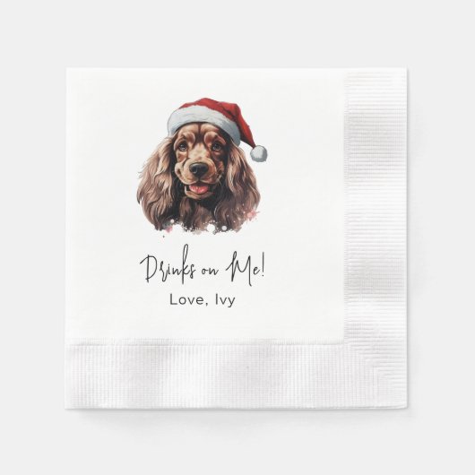 Weihnachts-Cocker Spaniel Dog Drinks auf mir Serviette (Vorderseite)