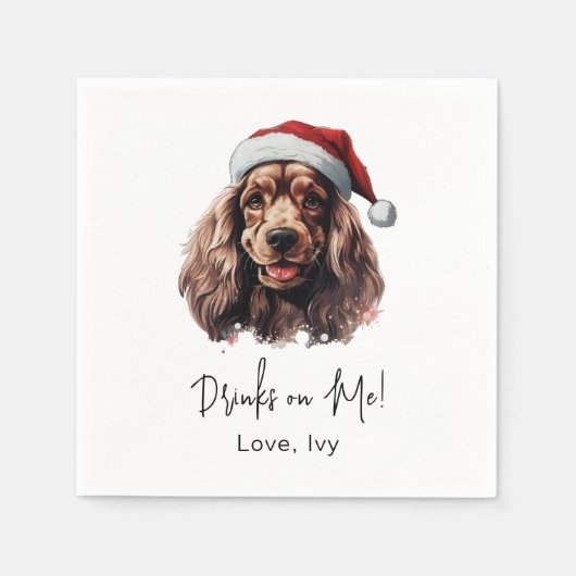 Weihnachts-Cocker Spaniel Dog Personalisierte Getr Serviette (Vorderseite)
