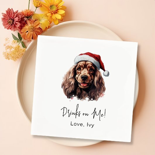 Weihnachts-Cocker Spaniel Dog Personalisierte Getr Serviette