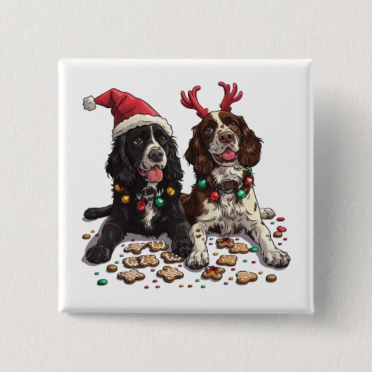 Weihnachts Cocker Spaniel Hunde Button (Vorderseite)