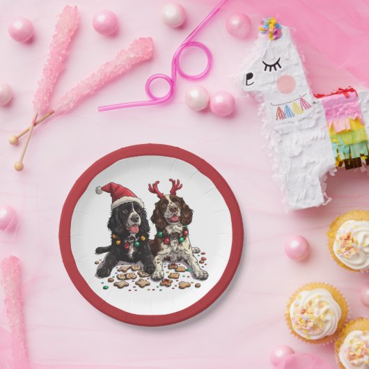 Weihnachts Cocker Spaniel Hunde Pappteller (Party)