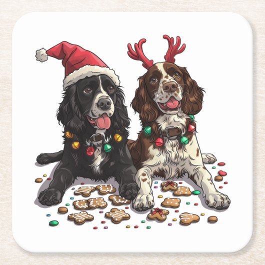 Weihnachts Cocker Spaniel Hunde Rechteckiger Pappuntersetzer (Vorderseite)