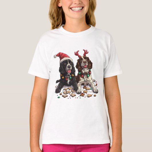 Weihnachts Cocker Spaniel Hunde T-Shirt (Vorderseite)