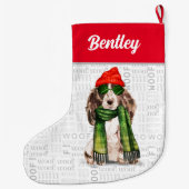 Weihnachts-Cocker Spaniel mit Hundenname Großer Weihnachtsstrumpf (Rückseite)
