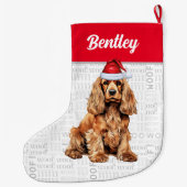 Weihnachts-Cocker Spaniel mit Hundenname Großer Weihnachtsstrumpf (Rückseite)