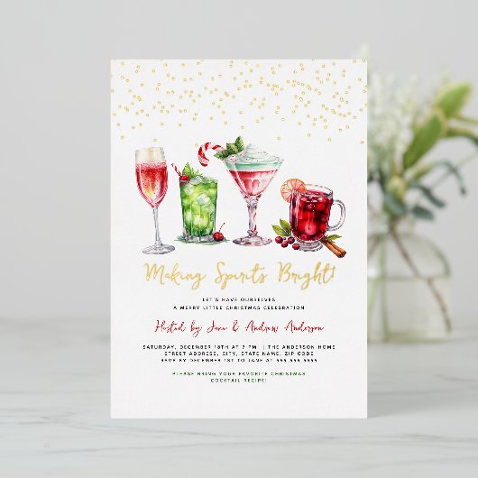 Weihnachts Cocktail Party Spirituosen machen Glanz Folieneinladung (Stehend vorne)