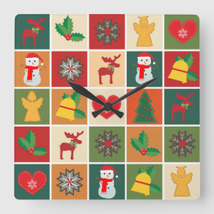 Weihnachts-Collage-Uhr Quadratische Wanduhr