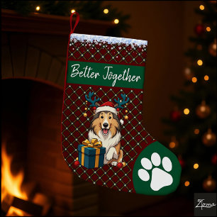 Weihnachts Collie Hund Rentier Geschenk Grafik Großer Weihnachtsstrumpf