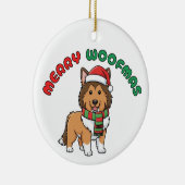 Weihnachts-Collie-Ornament: Frohe Weihnachtsmänner Keramik Ornament (Rechts)