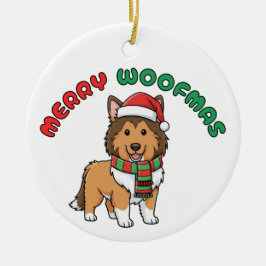 Weihnachts-Collie-Ornament: Frohe Weihnachtsmänner Keramik Ornament