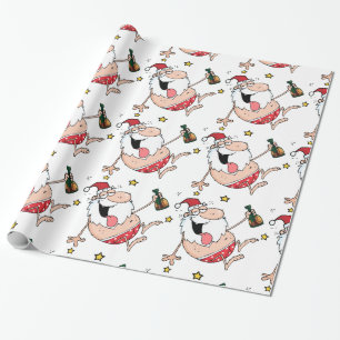 Weihnachts-Comic betrunkener Weihnachtsmann Cartoo Geschenkpapier