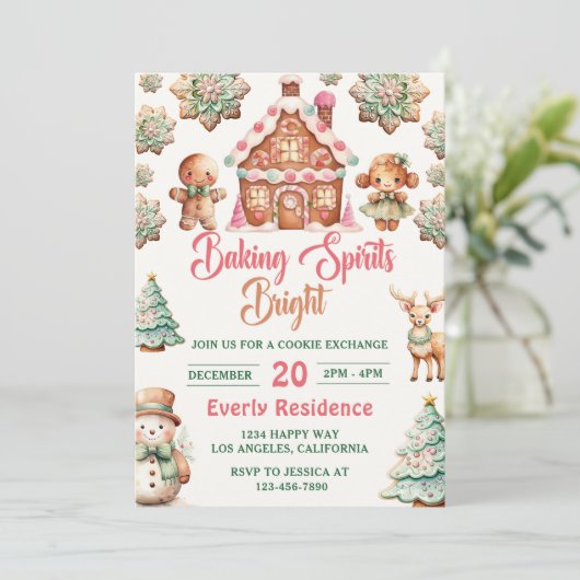 Weihnachts-Cookie-Austausch Backbrillen hell Einladung (Stehend Vorderseite)