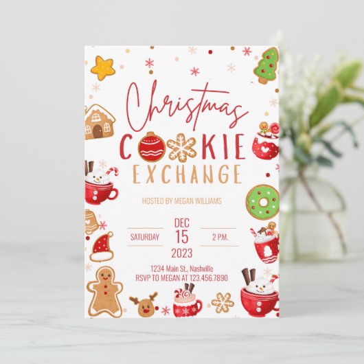 Weihnachts-Cookie-Exchange-Feier Einladung (Stehend Vorderseite)