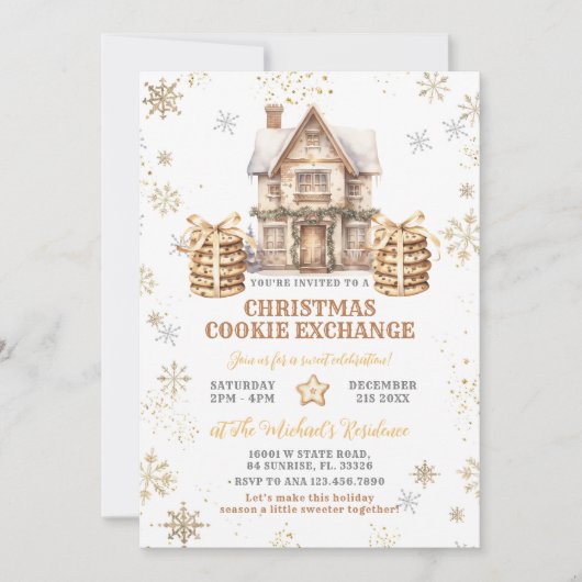Weihnachts-Cookie Exchange Gold Snowflake Party Einladung (Vorderseite)