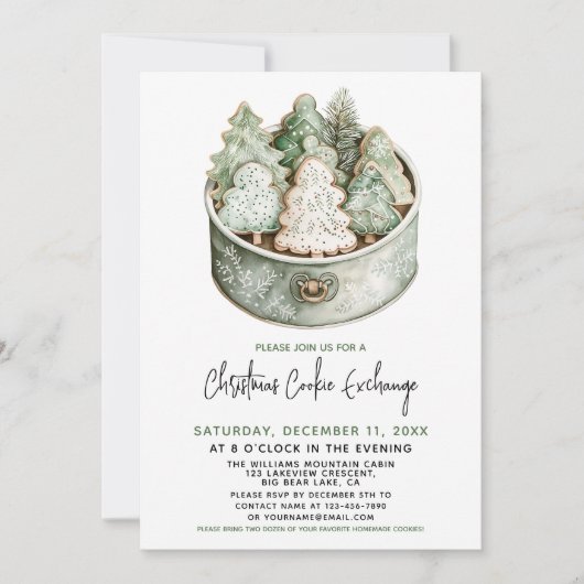 Weihnachts-Cookie-Exchange-Party Eleganter Grüner  Einladung (Vorderseite)