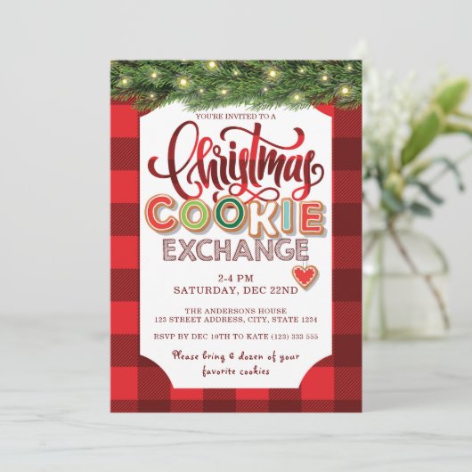 Weihnachts-Cookie Exchange-Party Kariert Einladung (Stehend Vorderseite)