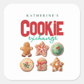 Weihnachts-Cookie-Exchange-Party Quadratischer Aufkleber (Vorderseite)
