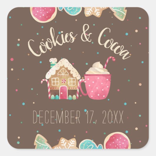 Weihnachts-Cookie-Exchange-Party-Thema Quadratischer Aufkleber (Vorderseite)