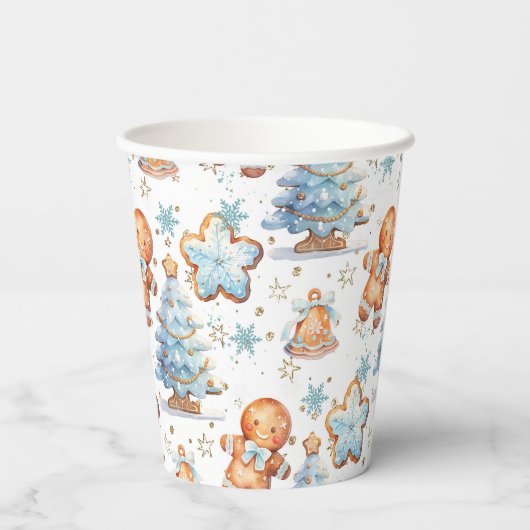 Weihnachts-Cookie Lebkuchen Mann Blue Junge Geburt Pappbecher (Rückseite)