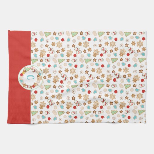 Weihnachts-Cookie-Muster mit Monogram Geschirrtuch (Horizontal)