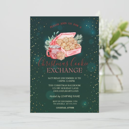 Weihnachts-Cookie Sterne Grünen Weihnachten Einladung (Stehend Vorderseite)