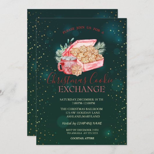 Weihnachts-Cookie Sterne Grünen Weihnachten Einladung (Vorne/Hinten)