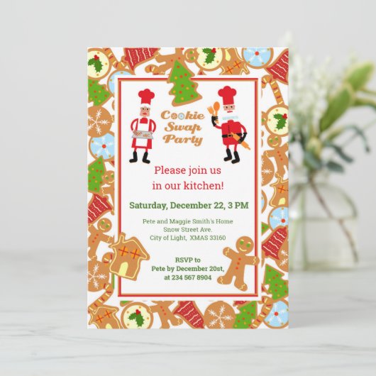 Weihnachts-Cookie-Swap-Party mit Regeln Einladung (Stehend Vorderseite)