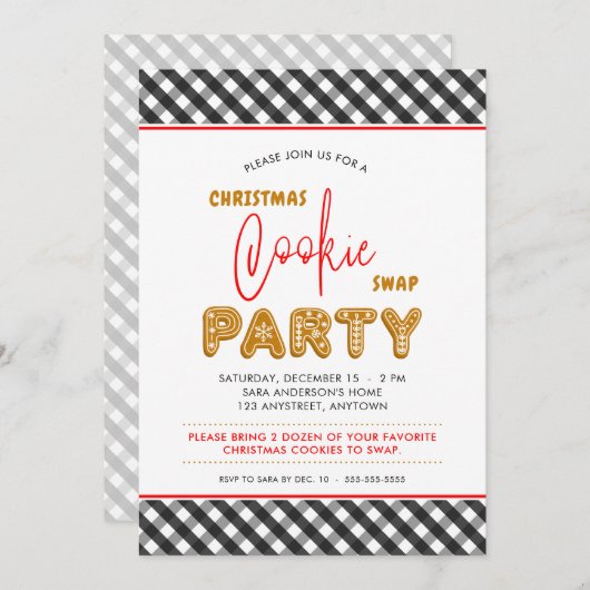 Weihnachts-Cookie Swap Party Weihnachten Kariert Einladung (Vorne/Hinten)
