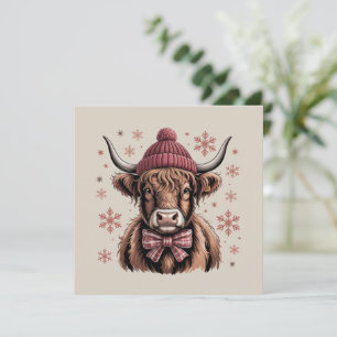 Weihnachts-Coquette Highland Cow Western Farmer Feiertagskarte
