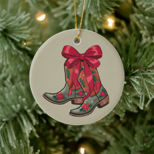 Weihnachts-Coquette-Stiefel Western Cowgirl Xmas Keramik Ornament